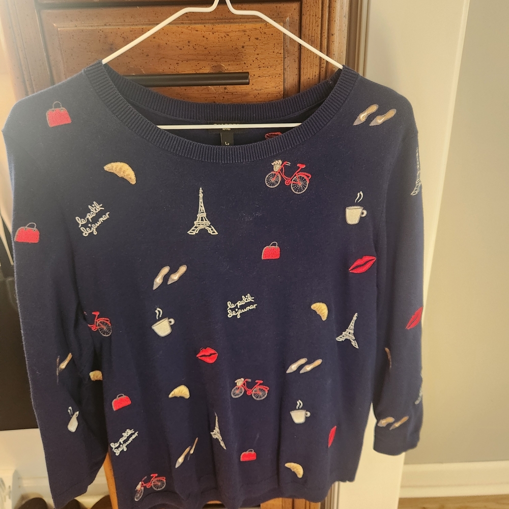 Talbots Navy Sweater with Parisian Motifs